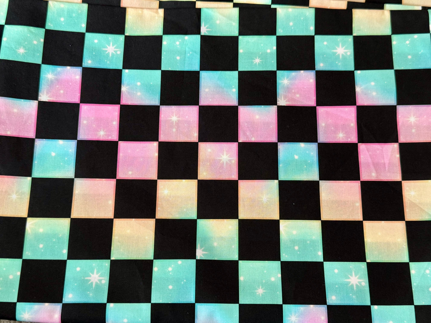 Pastel/Black Squares Cotton Woven 1 metre