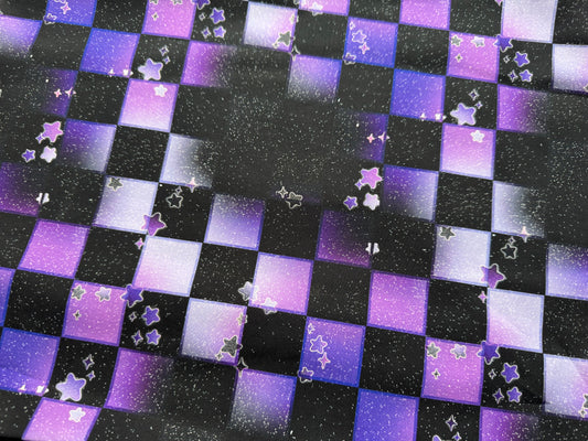 Purple/Black Squares Cotton Woven 1 metre